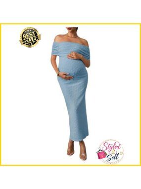 SweatyRocks Women's Maternity Off Shoulder Bodycon Maxi Dress Polyester